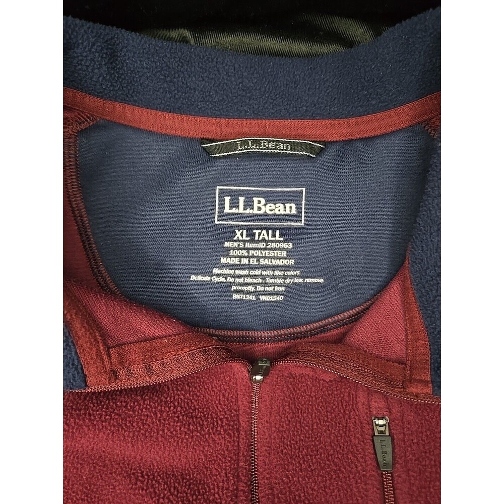 LL Bean Fleece Jacket Pullover Men’s XL Tall 1/4 Zip Tail Item #280963 Maroon - Picture 7 of 8